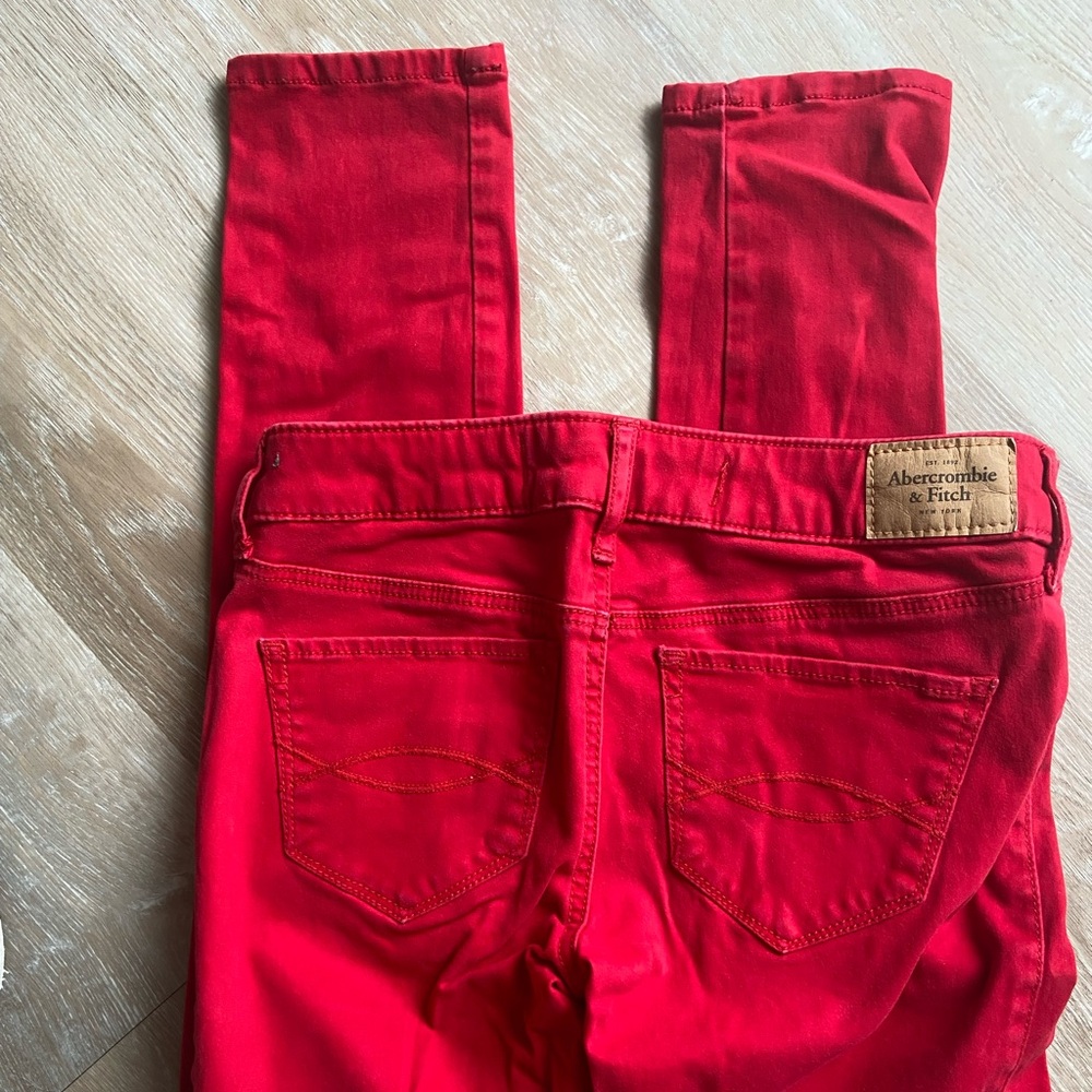Abercrombie Mid Super Skinny Red Brushed Cotton Stretch Pants  Size 00/ 24
